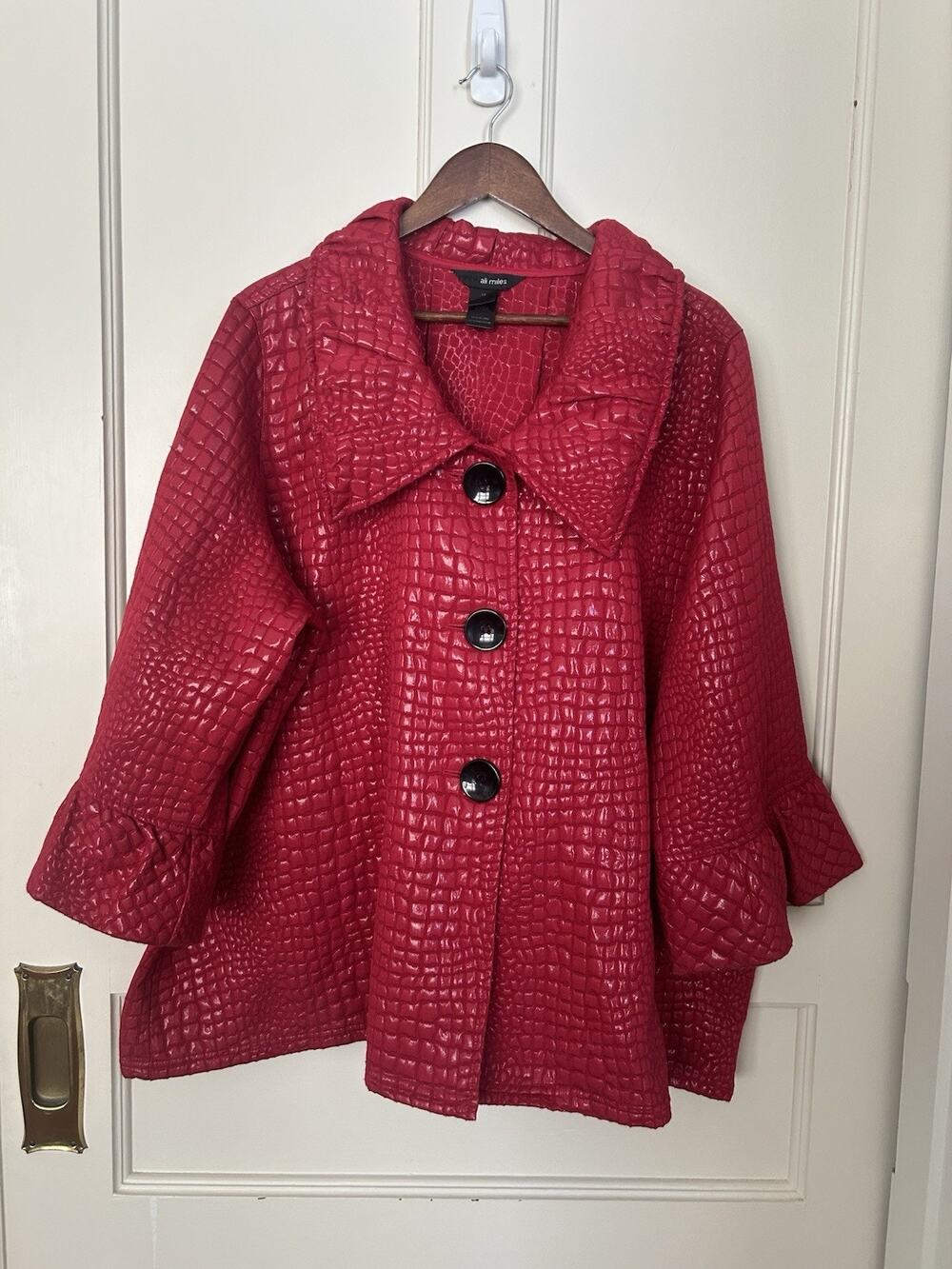 Ali Miles Croc Embossed Look Shiny Jacket Womens Size 3X Red Bold Bright